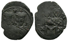Leo IV the Khazar, Constantine VI, 775-780 AD. AE, Follis. 4.61 g. 26.59 mm. Constantinople.
Obv: Crowned busts facing of Leo IV unbearded on left. Co...