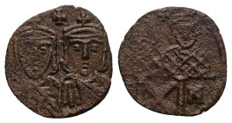 Leo IV the Khazar, Constantine VI, 775-780 AD. AE, Half Follis. 1.45 g. 17.32 mm. Constantinople.
Obv: Crowned busts facing of Leo IV unbearded on lef...