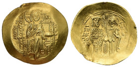 John II Comnenus, AD 1118-1143. AV, Hyperpyron. 4.28 g. 26.05 mm. Thessalonica mint.
Obv: + KЄ RO-HΘЄI / IC XC. Christ, bearded and nimbate, wearing ...