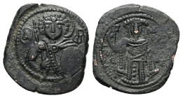 Empire of Nicaea. John III Ducas-Vatatzes, AD 1222-1254. AE, Tetarteron. 2.85 g. 22.59 mm. Magnesia.
Rev: Nimbate bust of St. George facing, holding s...