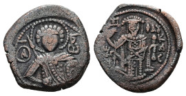 Empire of Nicaea. John III Ducas-Vatatzes, AD 1222-1254. AE, Tetarteron. 3.25 g. 18.28 mm. Magnesia.
Rev: Nimbate bust of St. George facing, holding s...