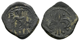 Empire of Nicaea. Theodore II Ducas Lascaris, AD 1254-1258. AE, Tetarteron. 2.13 g. 18.68 mm. Magnesia.
Obv: Theodore, wearing loros, standing facing,...
