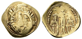 Andronicus II Palaeologus and Andronicus III (?), AD 1282-1328. AV, Hyperpyron. 3.88 g. 23.09 mm. Constantinople.
Obv: Virgin orans within city walls ...