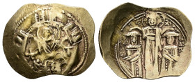 Andronicus II Palaeologus and Michael IX, AD 1282-1328. AV, Hyperpyron. 4.04 g. 27.57 mm. Constantinople.
Obv: Virgin orans within city walls connecti...