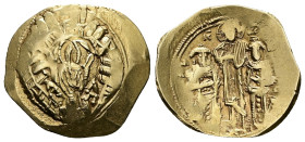 Andronicus II Palaeologus and Michael IX (?), AD 1282-1328. AV, Hyperpyron. 4.04 g. 26.65 mm. Constantinople.
Obv: Virgin orans within city walls conn...
