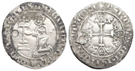 Knights of St. John. Grand Master Hélion de Villeneuve, AD 1319-1346. AR, Gigliato. 3.75 g. 26.51 mm.
Obv: [+ FR ЄLIOn D VILA [..]V[.] DI GRA mR]. Gra...