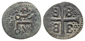 Crusaders, Mytilene (Lordship). Francesco I Gattilusio, AD 1355-1384. Bl, Denaro. 0.69 g. 16.88 mm.
Obv: Castle Tournois.
Rev: Palaeologan tetragramma...