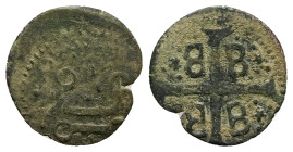 Crusaders, Mytilene (Lordship). Francesco I Gattilusio, AD 1355-1384. Bl, Denaro. 0.73 g. 16.83 mm.
Obv: Castle Tournois.
Rev: Palaeologan tetragramma...