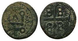 Crusaders, Mytilene (Lordship). Francesco I Gattilusio, AD 1355-1384. Bl, Denaro. 1.43 g. 17.06 mm.
Obv: Castle Tournois.
Rev: Palaeologan tetragramma...