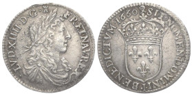 France. Louis XIV the Sun King, AD 1643-1715. 5 Sols. 2.21 g. 20.29 mm.
Obv: LVD XIIII D G FR ET NAV REX. Bust facing right. 
Rev: SIT NOMEN DOMINI [I...