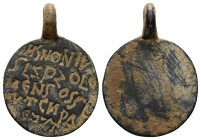 AE Roman provincial gnostic amulet (c. AD 1st–3rd centuries).
Obv: Latin inscription in five lines. 
Rev: Blank.
The legend bears two Latin names, Non...