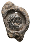 PB Roman provincial conical seal (c. AD 1st–3rd centuries).
Obv: Head of Heracles, r.
Rev: Blank, domed.
Weight: 5.36 g.
Diameter: 22.00 mm.