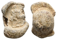 PB Roman provincial conical seal (c. AD 1st–3rd centuries).
Obv: Heracles strangling the Nemean lion, r.
Rev: Blank, domed.
Weight: 6.24 g.
Diameter: ...