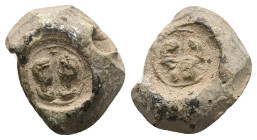 PB Roman provincial lead seal (c. AD 3rd century).
Obv: Confronted busts of emperor, draped, r., and empress, diademed and draped, l. (Gordian III and...