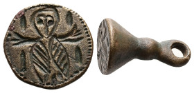 AE Byzantine Stamp Seal (AD 6th–7th centuries).
Half-length figure of Archangel, St. Michael with wings outspread, facing. A charming Early
Byzantin...