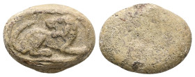 PB Ionia. Miletos. Seal (600–550 BC).
Obv: Recumbent lion right, head turned to left.
Rev: Blank.
The images that are widely known from the coins o...