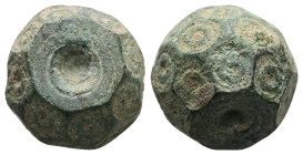 AE Islamic. Ten-dirham weight (AD 10th–13th centuries)
The weight is flattened sphere doubly truncated in form; punched on the top and bottom with a...