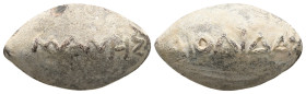 PB Greek sling bullet (c. 4th–1st centuries BC)
Lead sling bullet with the names of Manes (Μάνης, non-greek name of slaves) and Iolidas
(Ἰολίδας).
...