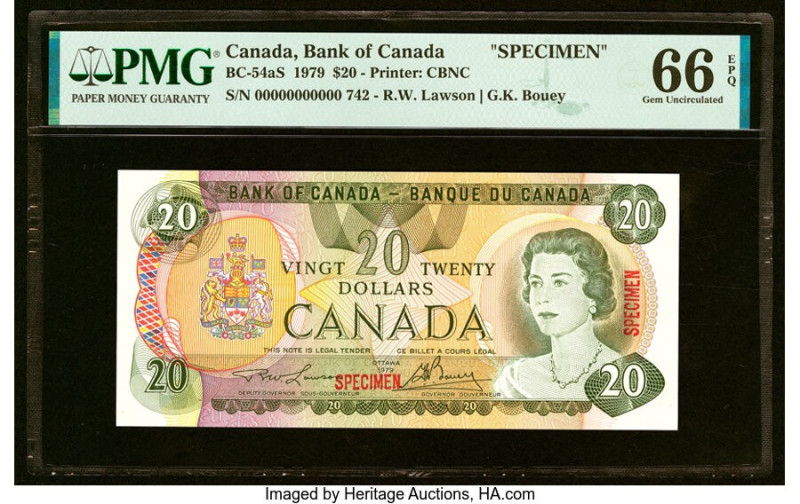 Canada Bank of Canada $20 1979 BC-54aS Specimen PMG Gem Uncirculated 66 EPQ. HID...
