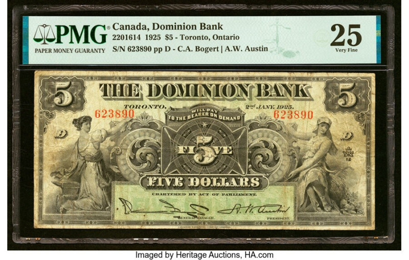 Canada Toronto, ON- Dominion Bank $5 2.1.1925 Ch.# 220-16-14 PMG Very Fine 25. H...