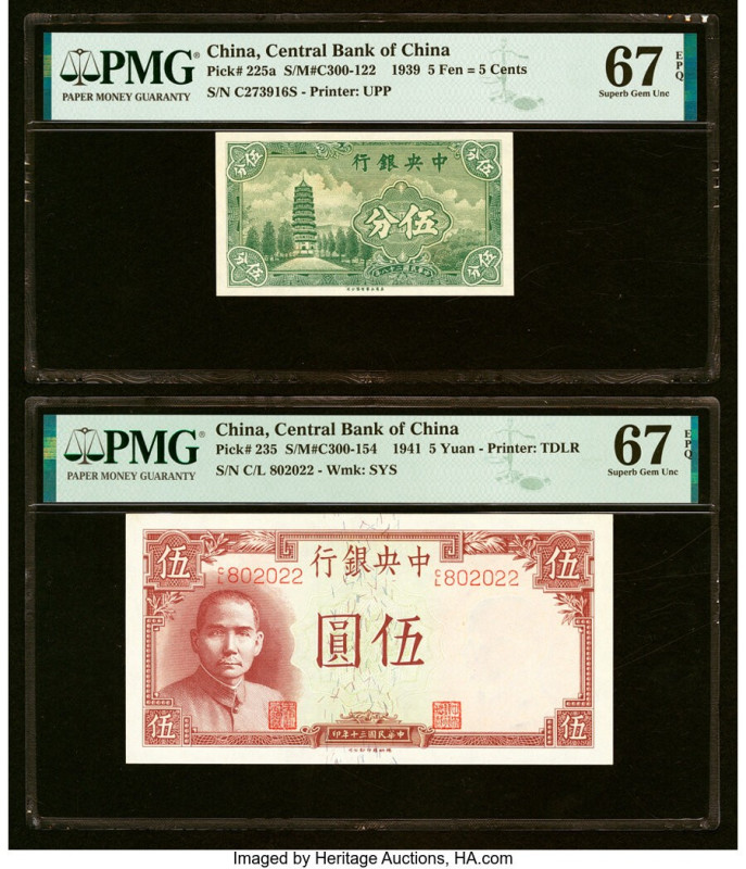 China Central Bank of China 5 Fen = 5 Cents; 5 Yuan 1939; 1941 Pick 225a; 235 Tw...