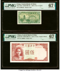China Central Bank of China 5 Fen = 5 Cents; 5 Yuan 1939; 1941 Pick 225a; 235 Two Examples PMG Superb Gem Unc 67 EPQ (2). HID09801242017 © 2023 Herita...