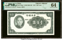 China Central Bank of China 100 Yuan 1941 Pick 243p1 Front Proof PMG Choice Uncirculated 64. Previous mounting is noted on this example. HID0980124201...