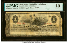 Cuba El Banco Espanol de la Habana 1 Peso 15.6.1872 Pick 27a PMG Choice Fine 15. A corner missing is noted on this example. HID09801242017 © 2023 Heri...
