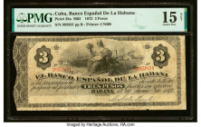 Cuba El Banco Espanol de la Habana 3 Pesos 15.6.1872 Pick 28a PMG Choice Fine 15 Net. This example has been repaired. HID09801242017 © 2023 Heritage A...