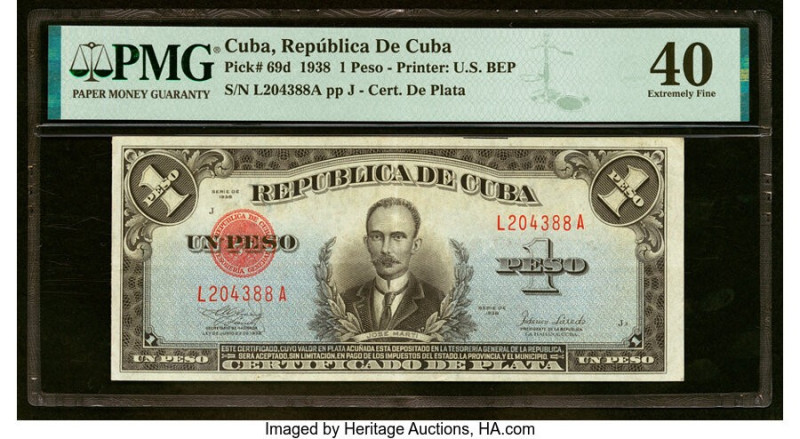 Cuba Republica de Cuba 1 Peso 1938 Pick 69d PMG Extremely Fine 40. HID0980124201...