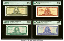 Cuba Banco Nacional de Cuba 1; 5; 10; 20 Pesos 1968; 1967; 1971 (2) Pick 102a; 103a; 104a; 105a Four Examples PMG Gem Uncirculated 66 EPQ (3); Superb ...