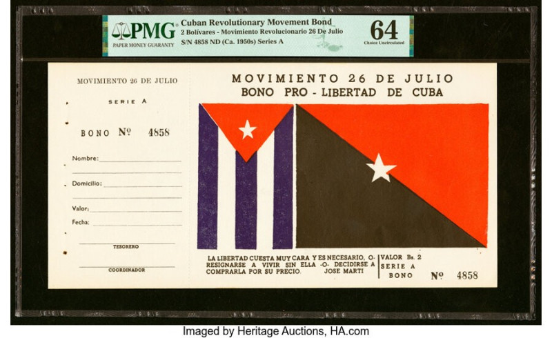 Cuba Cuban Revolutionary Movement Bond Group Lot of 7 Examples PMG Choice Uncirc...