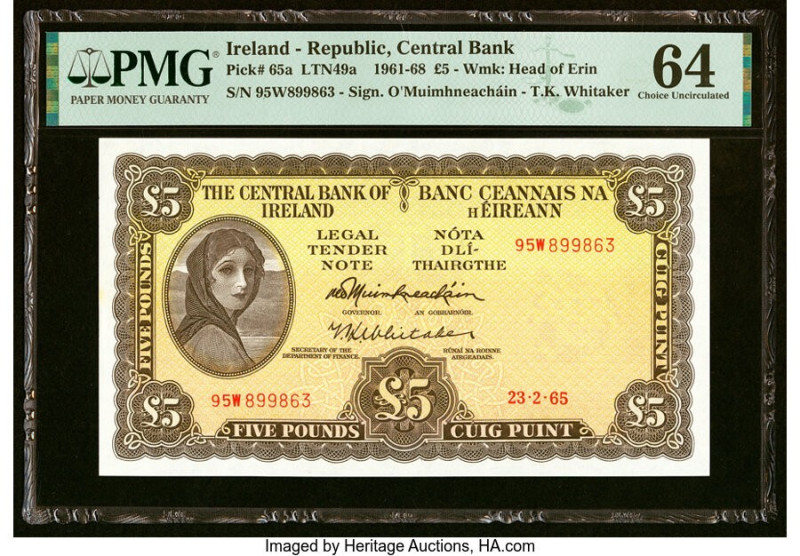 Ireland - Republic Central Bank of Ireland 5 Pounds 23.2.1965 Pick 65a PMG Choic...