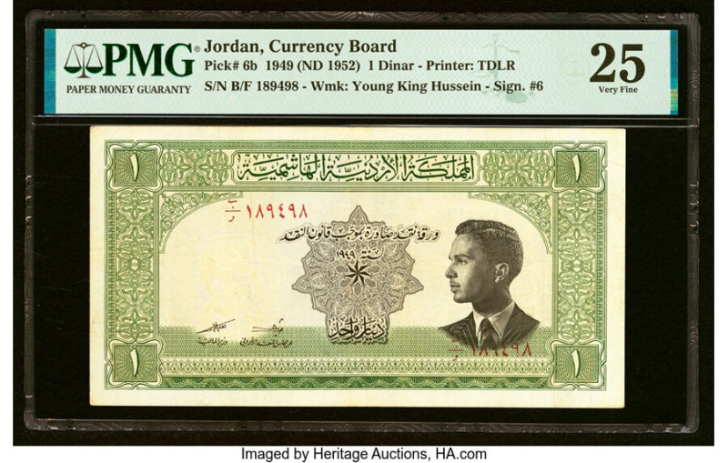 Jordan Jordan Currency Board 1 Dinar 1949 (ND 1952) Pick 6b PMG Very Fine 25. HI...