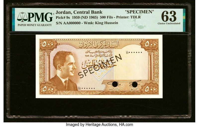 Jordan Central Bank of Jordan 500 Fils 1959 (ND 1965) Pick 9s Specimen PMG Choic...
