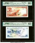 Lebanon Banque de Syrie et du Liban 1; 5 Livres 1952-64 Pick 55s1; 56s2 Two Specimen PMG Gem Uncirculated 66 EPQ; Gem Uncirculated 65 EPQ. A Specimen ...