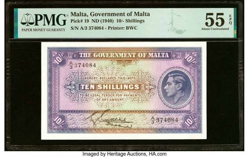 Malta Government of Malta 10 Shillings ND (1940) Pick 19 PMG About Uncirculated ...