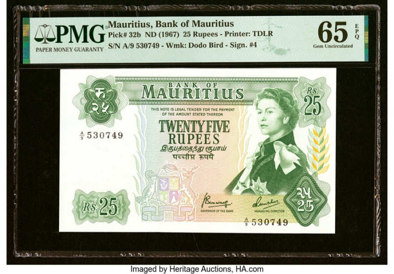 Mauritius Bank of Mauritius 25 Rupees ND (1967) Pick 32b PMG Gem Uncirculated 65...