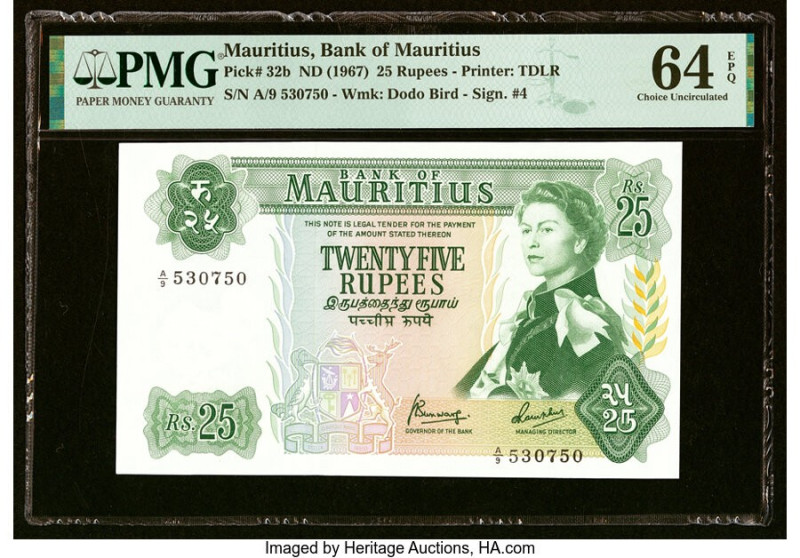 Mauritius Bank of Mauritius 25 Rupees ND (1967) Pick 32b PMG Choice Uncirculated...