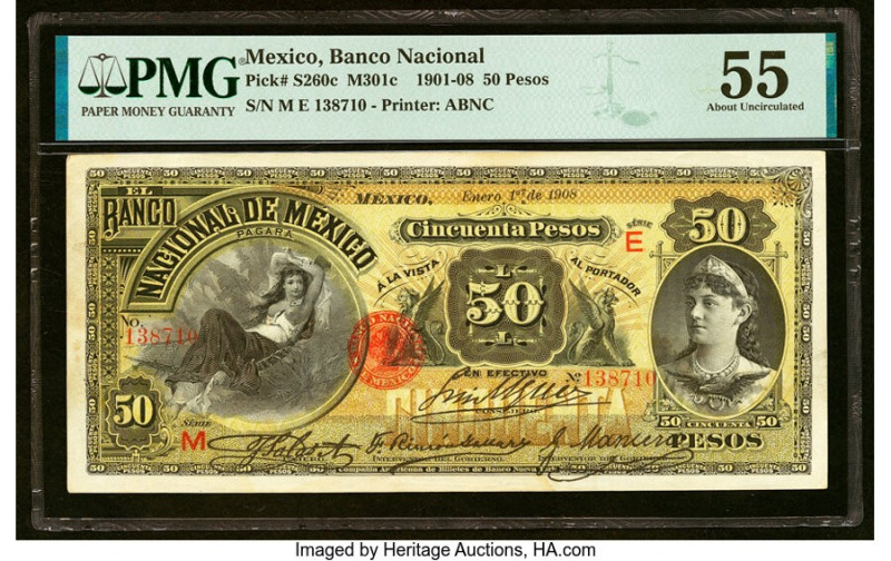 Mexico Banco Nacional de Mexicano 50 Pesos 1.1.1908 Pick S260c PMG About Uncircu...