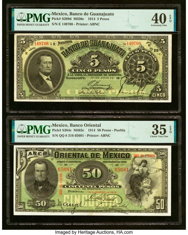 Mexico Banco de Guanajuato; Banco Oriental 5; 50 Pesos 20.7.1914; 14.3.1914 Pick...