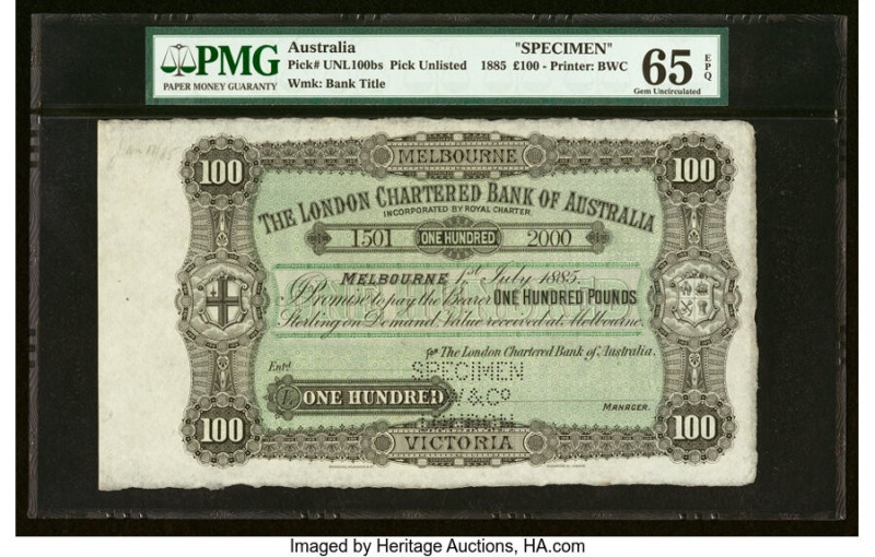 Australia London Chartered Bank of Australia 100 Pounds 1.7.1885 Pick UNL100bs S...