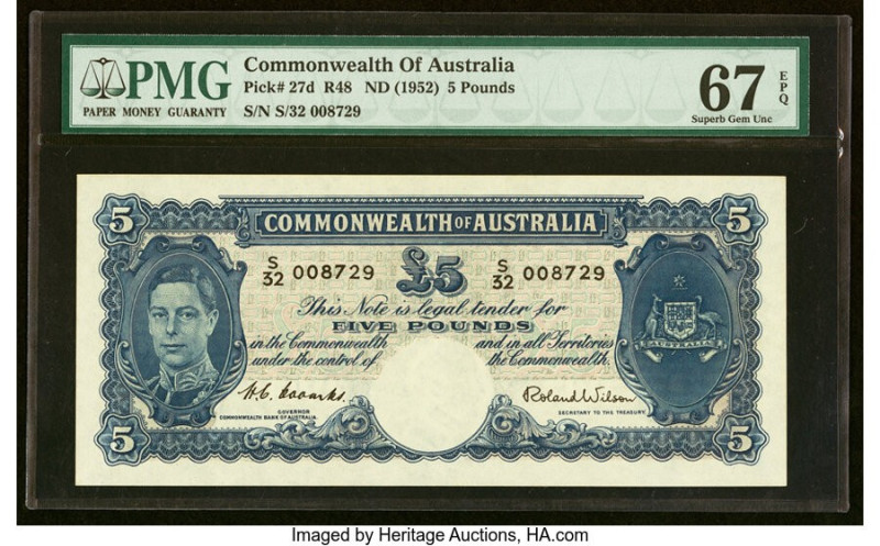 Australia Commonwealth Bank of Australia 5 Pounds ND (1952) Pick 27d R48 PMG Sup...