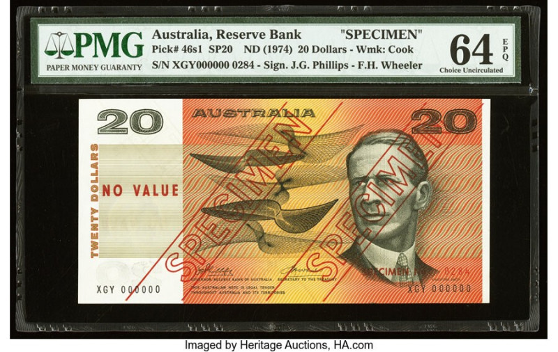 Australia Australia Reserve Bank 20 Dollars ND (1974) Pick 46s1 SP20 Specimen PM...