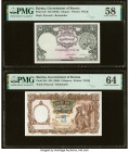 Burma Government of Burma 1; 5 Rupees ND (1948) Pick 34r; 35r Two Remainders PMG Choice About Unc 58; Choice Uncirculated 64. Two beautiful notes from...