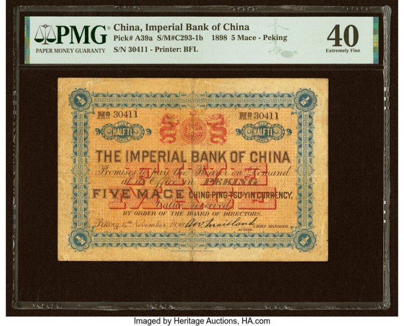 China Imperial Bank of China, Peking 5 Mace 14.11.1898 Pick A39a S/M#C293-1b PMG...