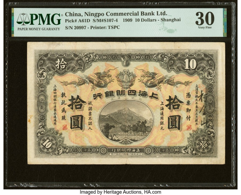 China Ningpo Commercial Bank, Limited, Shanghai 10 Dollars 22.1.1909 Pick A61D S...