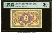 China Ta Ch'Ing Government Bank, Hankow 1 Dollar 1.9.1906 Pick A63A S/M#T10 PMG Very Fine 20. A rare, fully issued example of this Hankow branch relea...