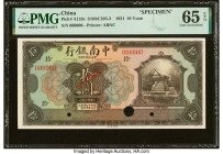 China China & South Sea Bank, Limited 10 Yuan 1.10.1921 Pick A123s S/M#C295-3 Specimen PMG Gem Uncirculated 65 EPQ. A pretty Specimen from a very popu...