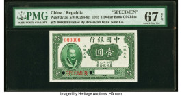 China Bank of China 1 Dollar 1.7.1915 Pick 37Ds S/M#C294-62 Specimen PMG Superb Gem Unc 67 EPQ. A gorgeous high grade note, this type is available onl...